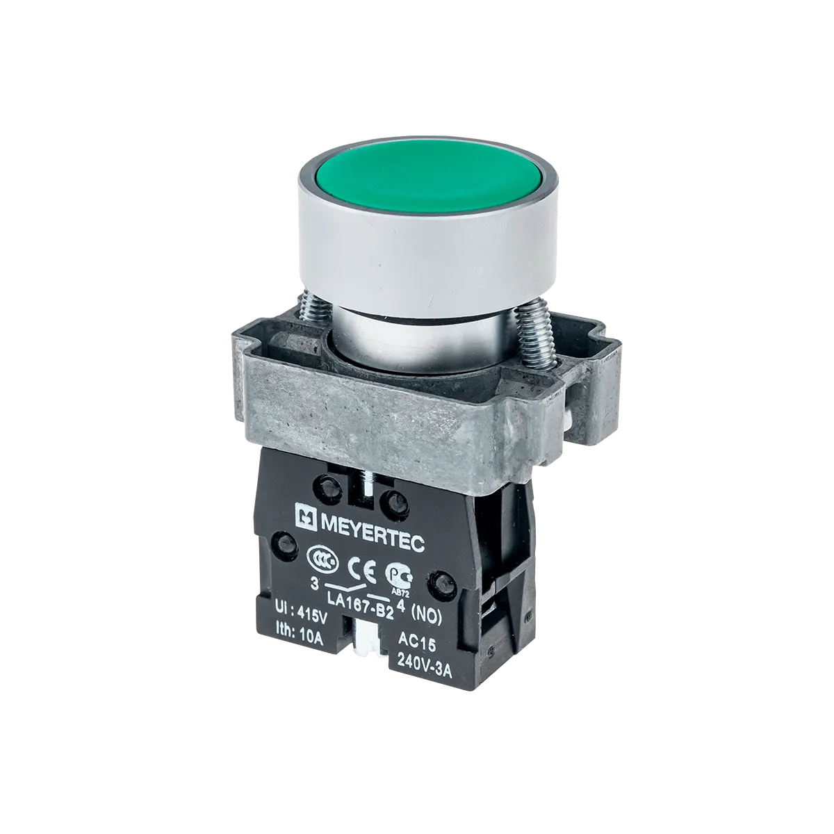 Кнопка плоская зеленая, 1NO, металл