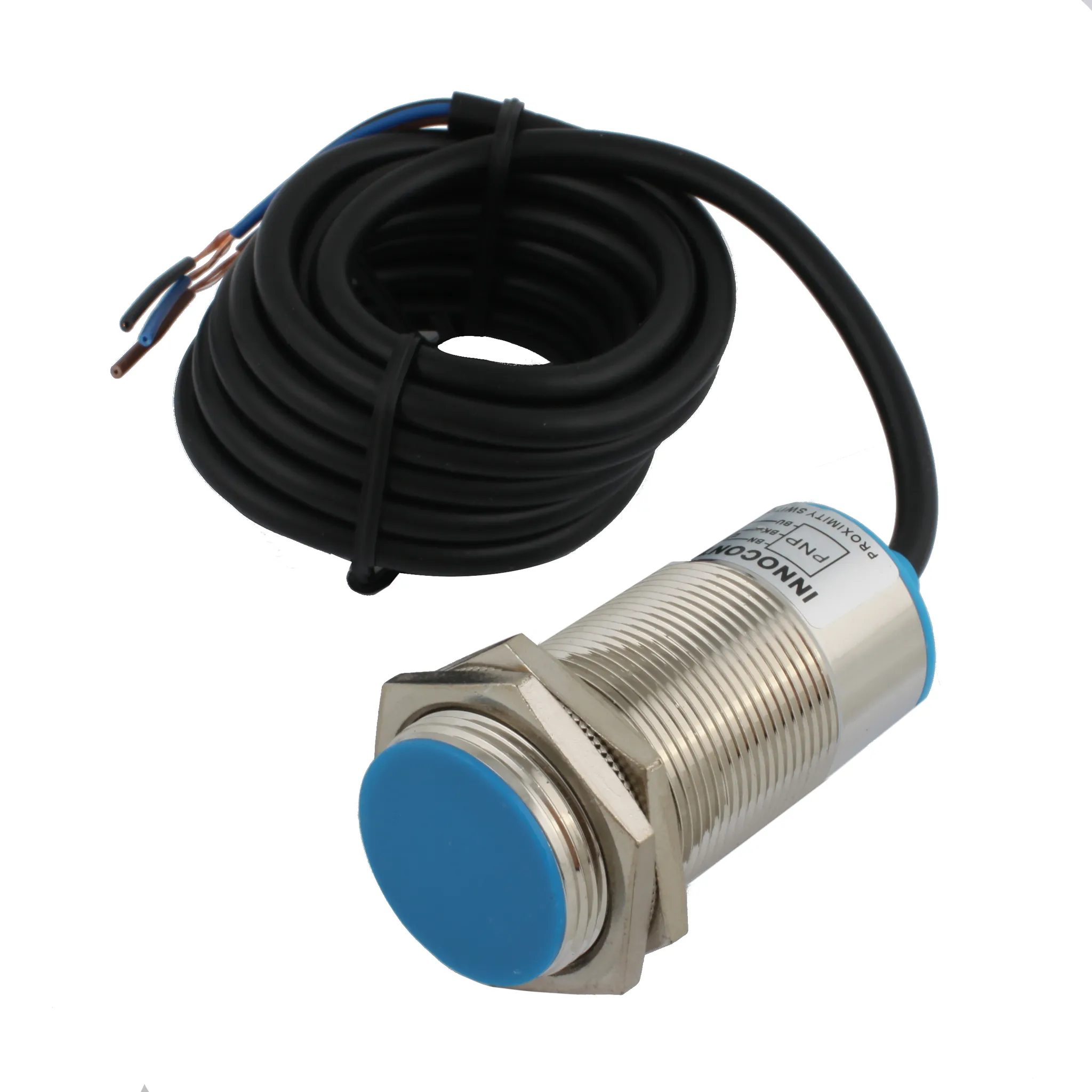 INNOCONT Индуктивный датчик, M30x1,5, L=78 мм, экранированный, зона срабатывания 10 мм, -25 +60 С, 12…24 VDC, IP65, выход: PNP NO, макс. ток 200 мА, кабель 2 м SL-30P10C