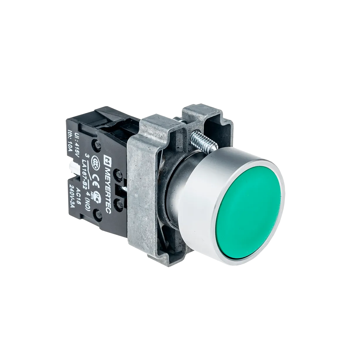 Кнопка плоская зеленая, 1NO, металл