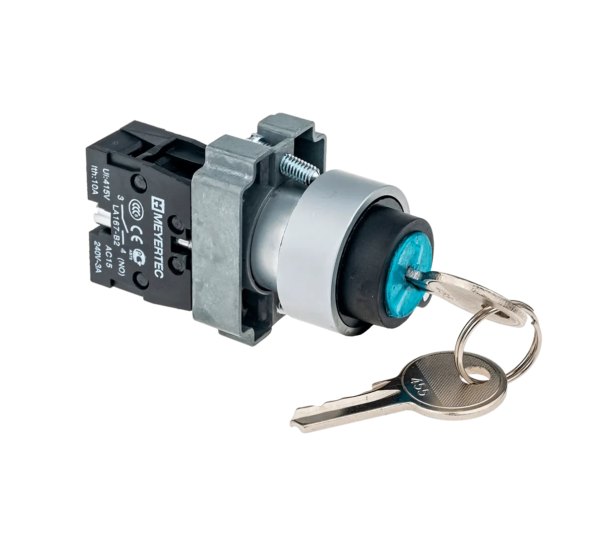 Переключатель с ключом 2 положения 1NO, 1 выемка, с фиксацией