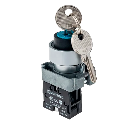 Переключатель с ключом 2 положения 1NO, 1 выемка, с фиксацией