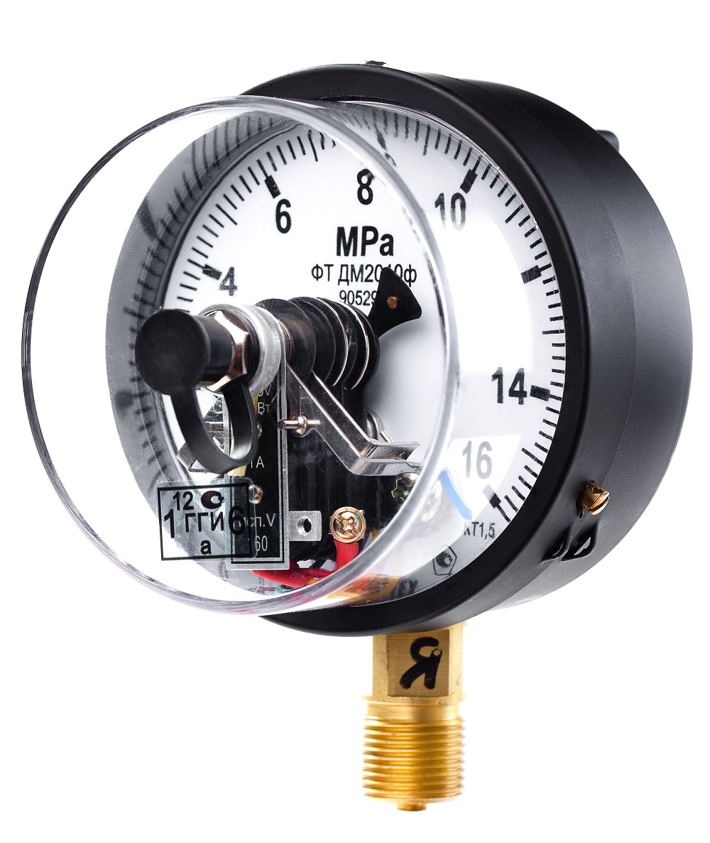 Вакуумметры, мановакуумметры, манометры электроконтактные пылевлагозащищенные ДВ2010ф, ДА2010ф, ДМ2010ф IP53 (Диаметр: 100 мм)