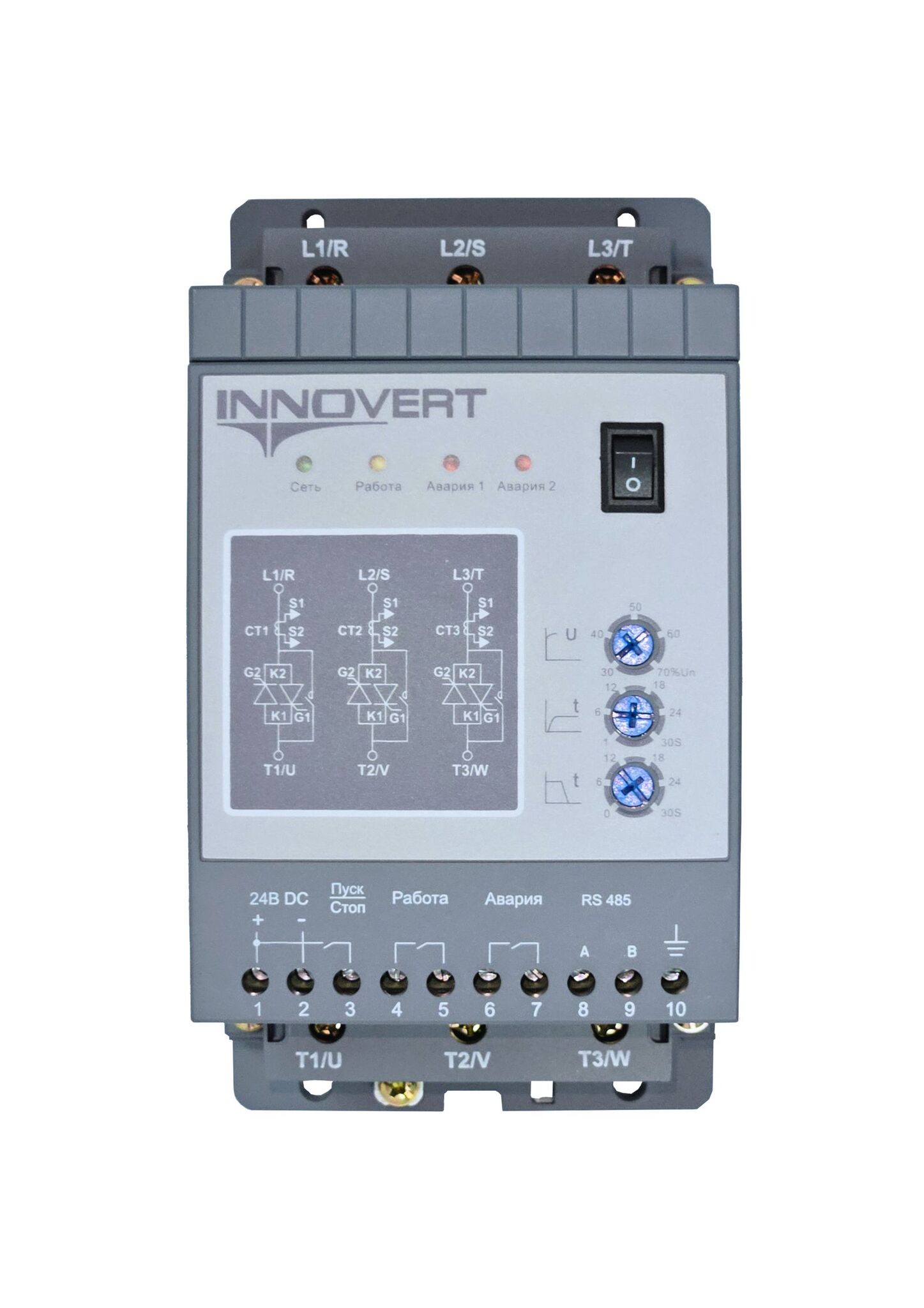 INNOVERT устройство плавного пуска с кнопкой , номинальный ток 11 а, питание управления 220в ac, rs-485 SSD552A43ES