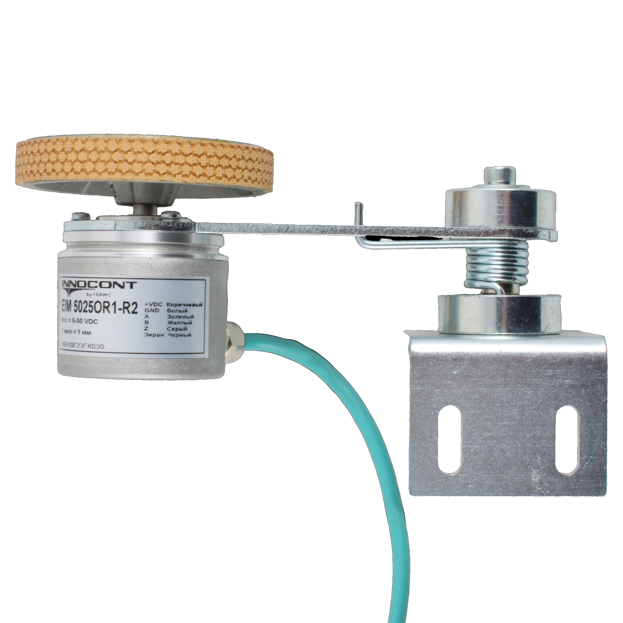Инкрементальный энкодер D=50мм с мерным колесом L=250мм, контактная поверхность - резина, профиль ребристый, 1имп/1мм, 5…30VDC, выход HTL, IP64, -20…+85°C, радиальный кабель 2м