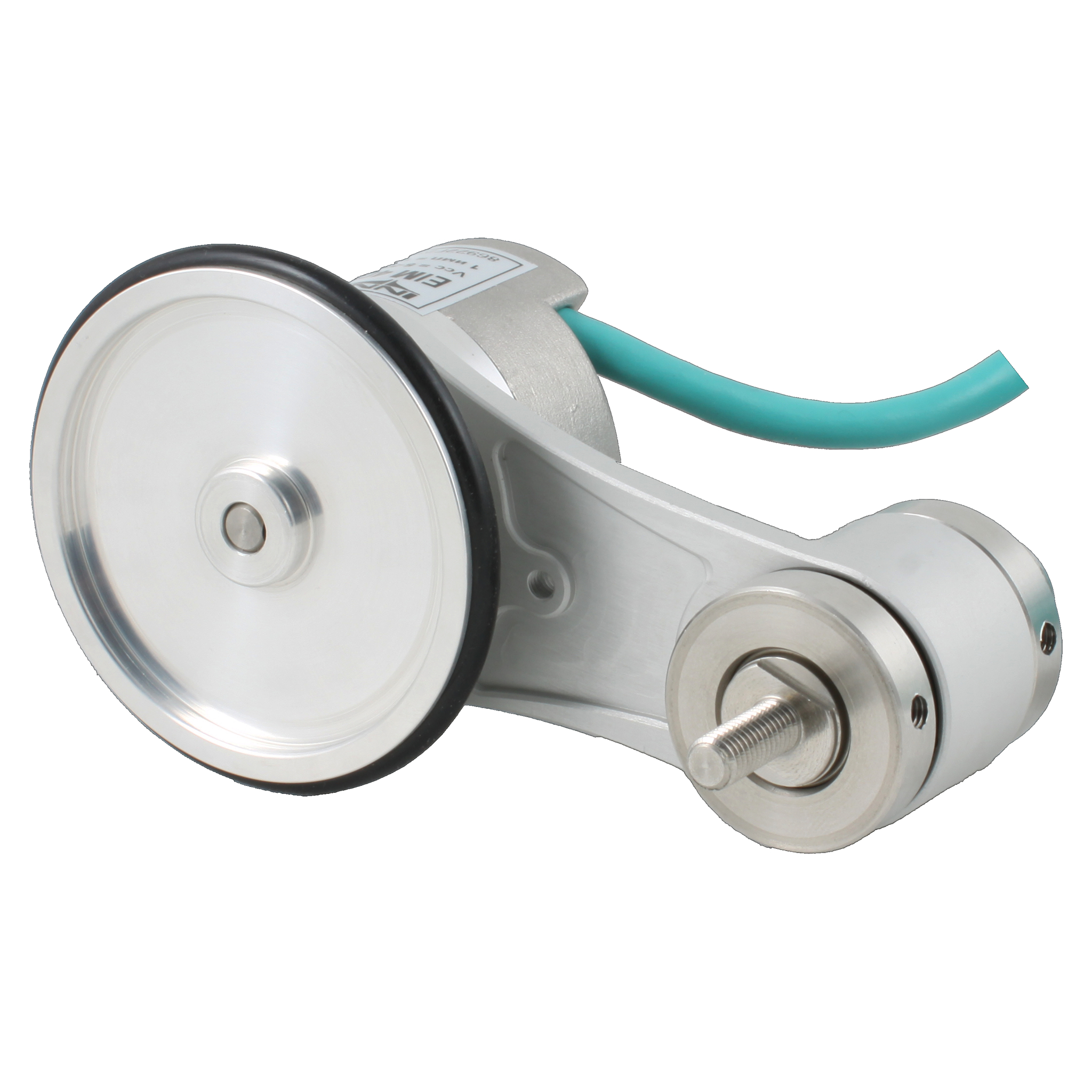 Инкрементальный энкодер D=40мм с мерным колесом L=200мм, контактная поверхность - резина, профиль гладкий, 1имп/1мм, 5…30VDC, выход HTL, IP64, -20…+85°C, тангенциальный кабель 2м