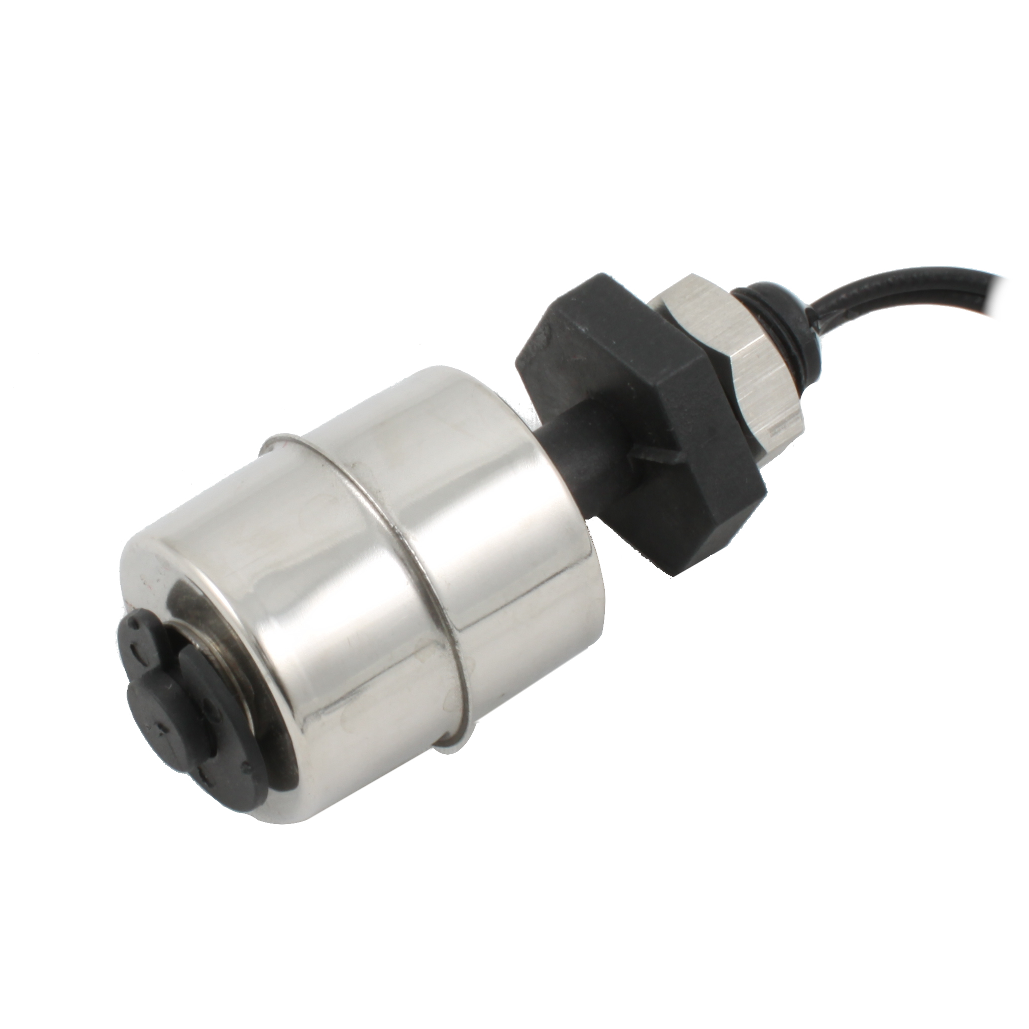 Поплавковый датчик уровня жидкости, вертикальное исполнение, -20 +80 С, соединение- резьба 1/8"PF полипропилен, кабель 500 мм, поплавок D=25 мм нерж. сталь